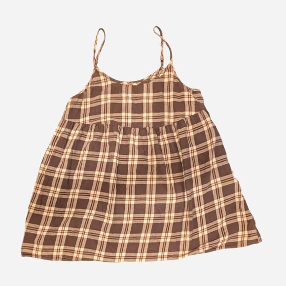 Size 12 Wild Fable Brown Plaid Babydoll Cami Top | Adjustable Straps - Picture 1 of 2